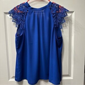 Express Royal Blue Blouse with Lace Shoulders
